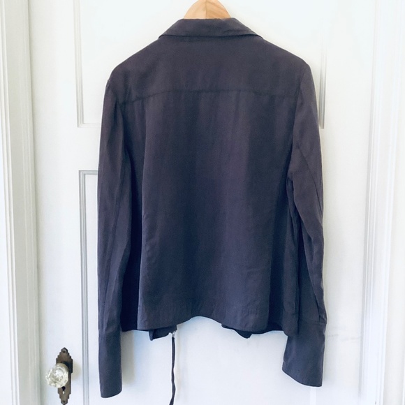 Long Tall Sally Jacket Size 12 Lyocell Gray Double Breasted Zipper Moto Biker - Picture 10 of 13